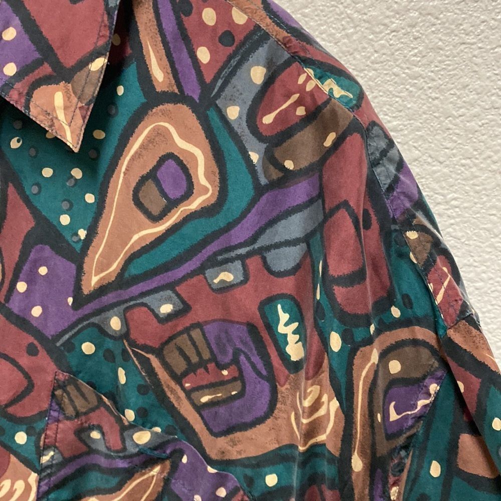 Chiamare Silk Abstract Print Button Down Shirt Xl - image 3